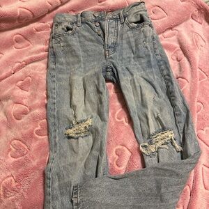 Aeropostale High Rise Distressed Jeans - Light Blue